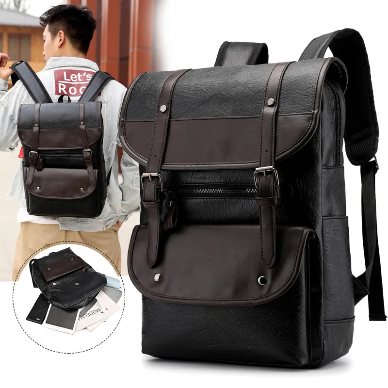 Retro Korean Leather Laptop Backpack