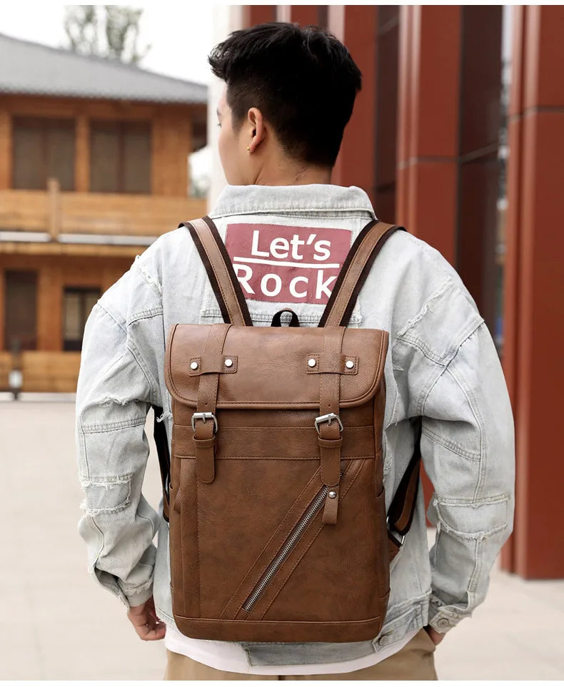 Retro Korean Leather Laptop Backpack
