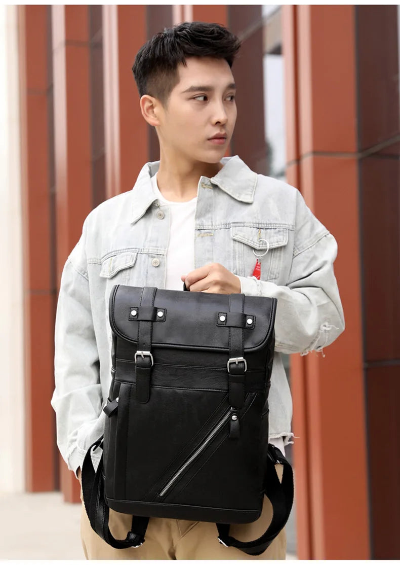 Retro Korean Leather Laptop Backpack