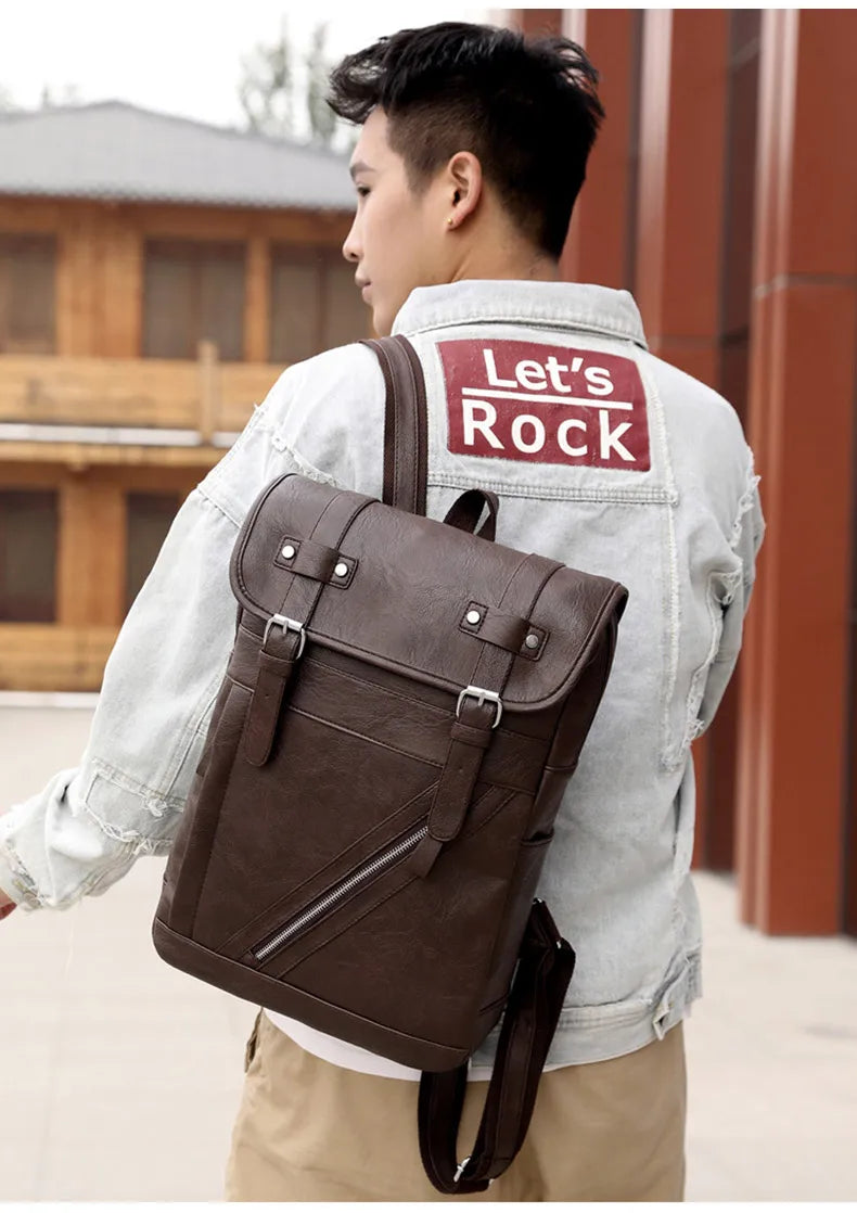 Retro Korean Leather Laptop Backpack