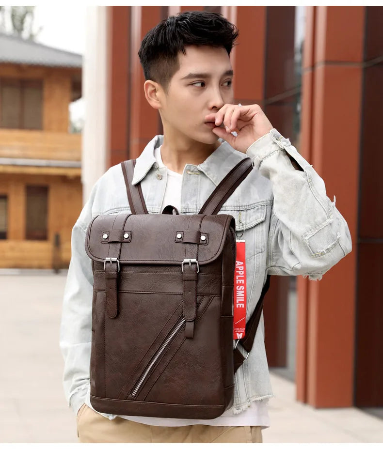 Retro Korean Leather Laptop Backpack