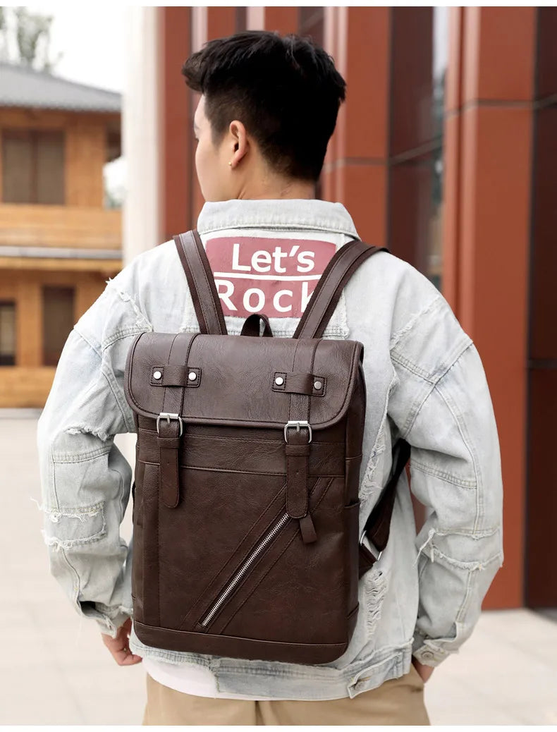 Retro Korean Leather Laptop Backpack