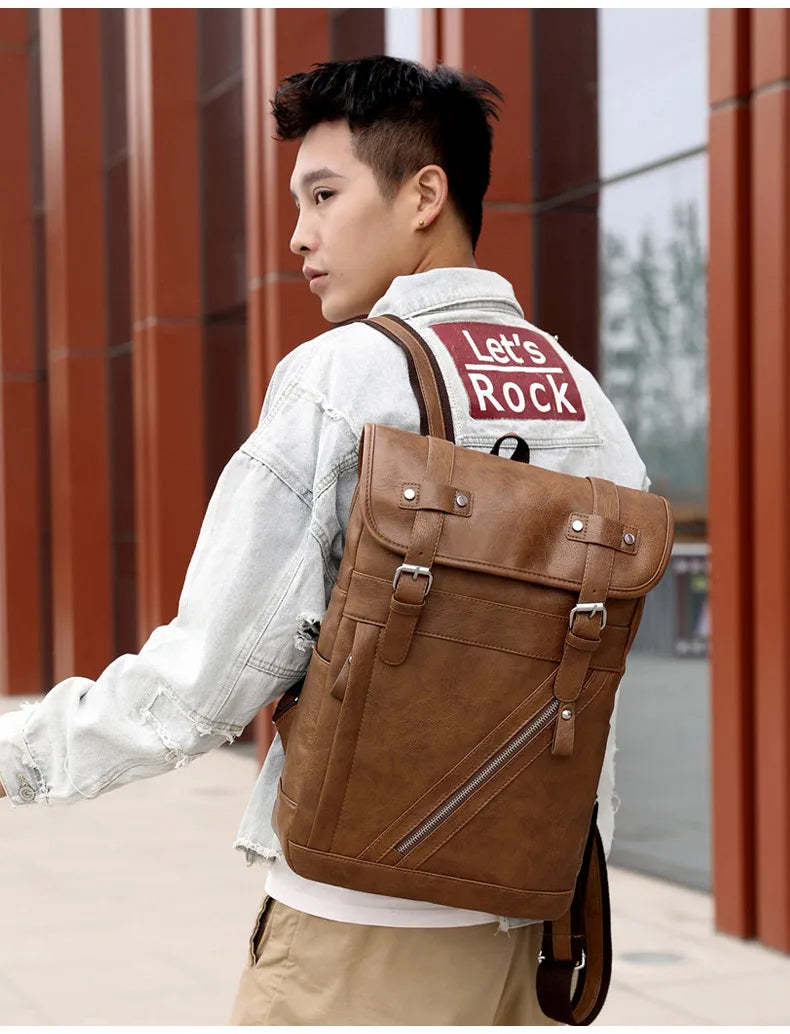 Retro Korean Leather Laptop Backpack