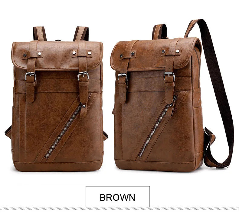 Retro Korean Leather Laptop Backpack