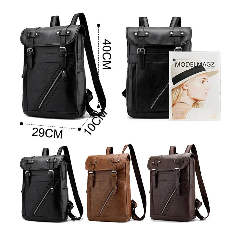 Retro Korean Leather Laptop Backpack