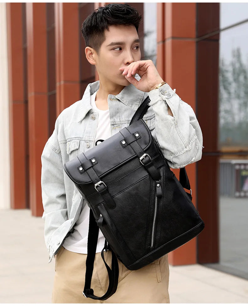Retro Korean Leather Laptop Backpack