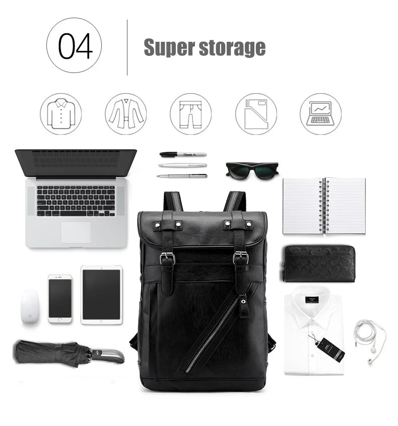 Retro Korean Leather Laptop Backpack
