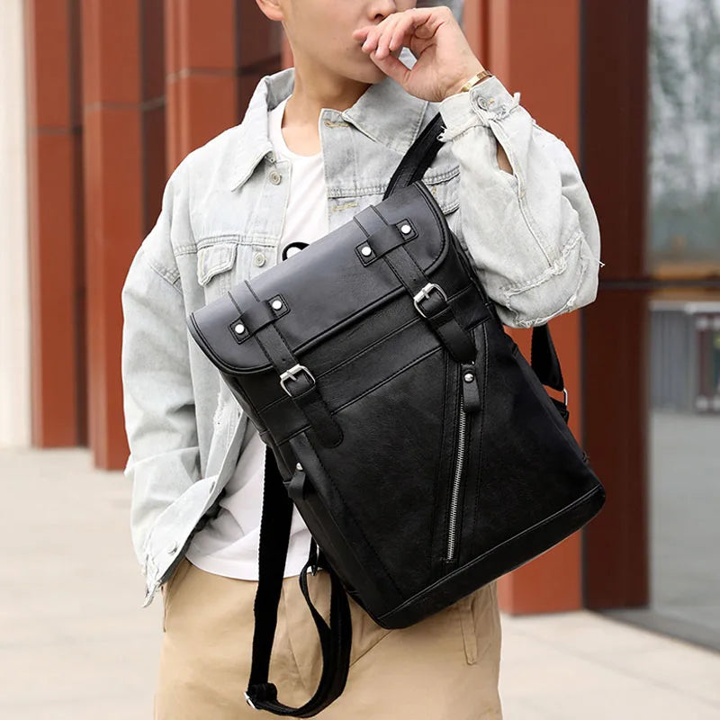 Retro Korean Leather Laptop Backpack
