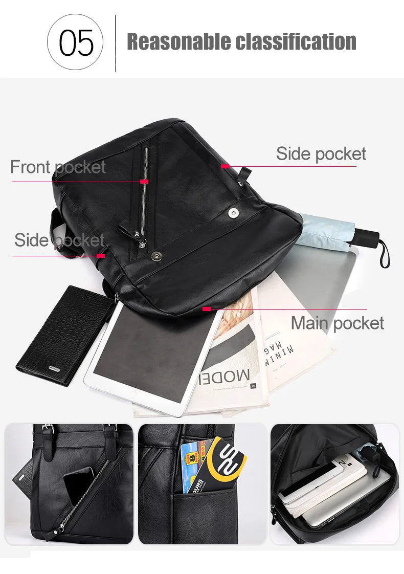 Retro Korean Leather Laptop Backpack