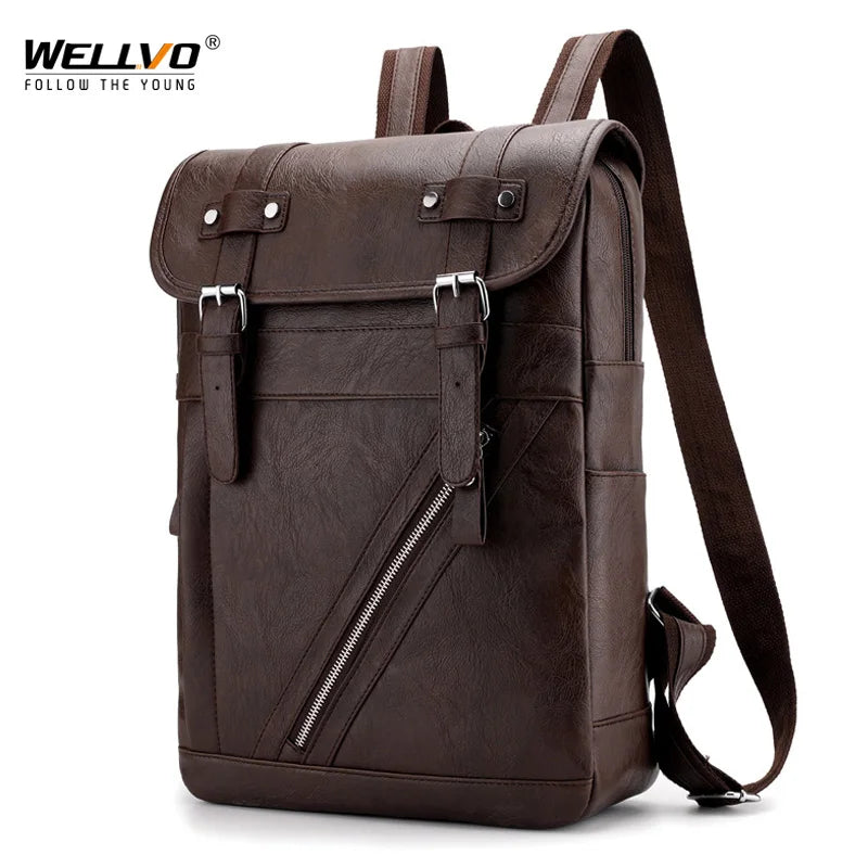 Retro Korean Leather Laptop Backpack