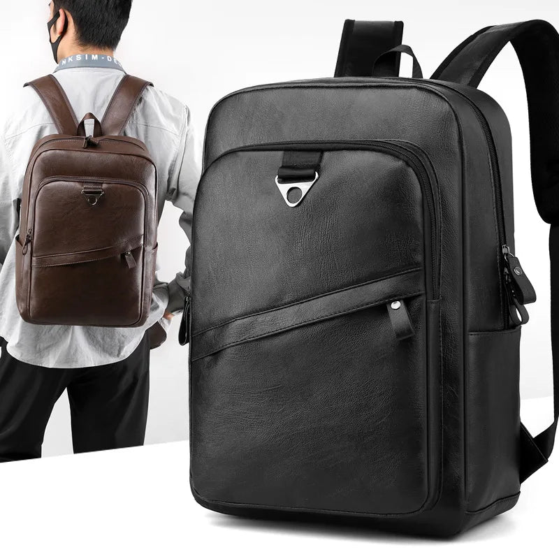 Retro Korean Leather Laptop Backpack