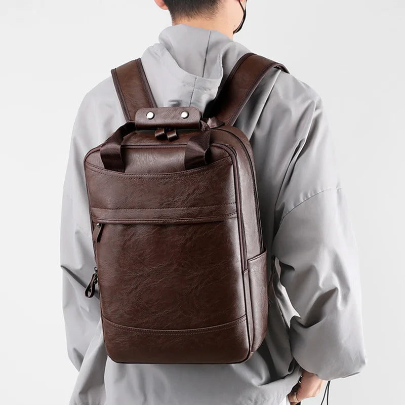 Retro Korean Leather Laptop Backpack